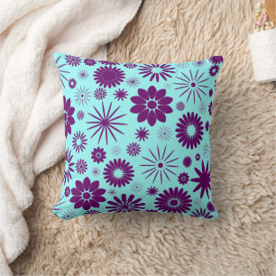 Purple and Aqua Blue Floral Jumbo Pillow