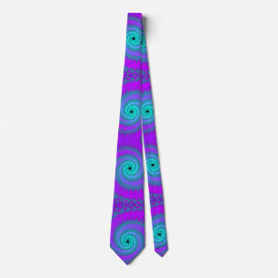 Purple and Aqua Blue Fractal Spirals Tie