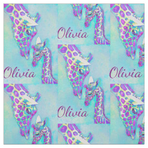 purple and aqua giraffes- personalized fabric