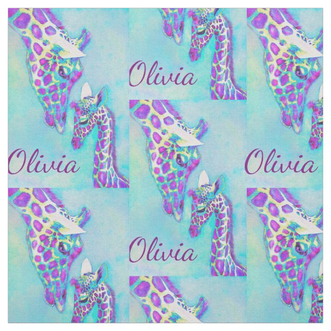 purple and aqua giraffes- personalized fabric (Swatch)