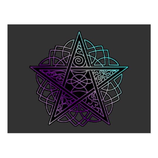 Purple and aqua intricate pentacle postcard