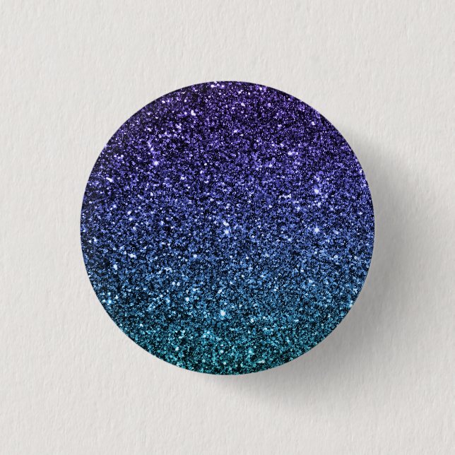 Purple and Aqua Ombre Faux Glitter 1 Inch Round Button (Front)