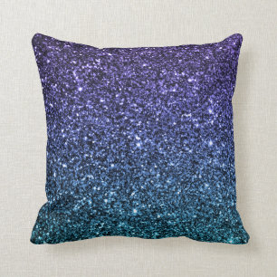 Purple and Aqua Ombre Faux Glitter Throw Pillow