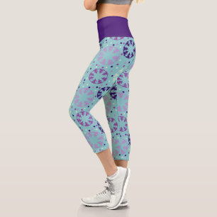 Purple and Aqua Patterned Synchronized Swimming Capri Leggings
