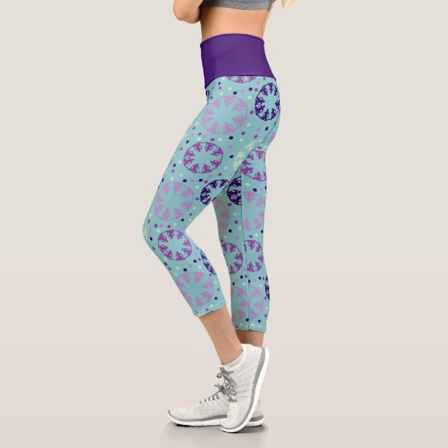 Purple and Aqua Patterned Synchronized Swimming Capri Leggings (Left)