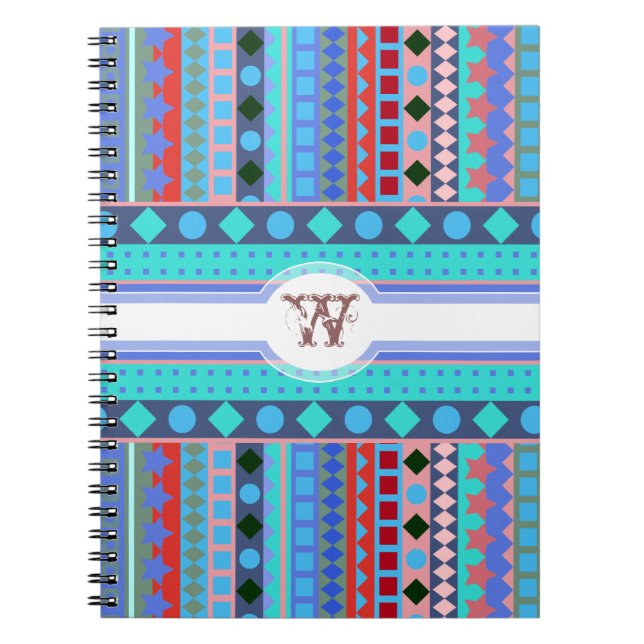 Purple and Aqua Tribal Beat Zigzag Stripes Pattern Notebook (Front)