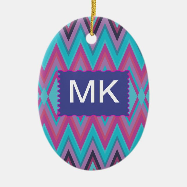 Purple and Aqua Tribal Ceramic Ornament (Front)