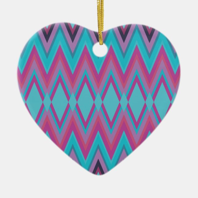 Purple and Aqua Tribal Ceramic Ornament (Front)