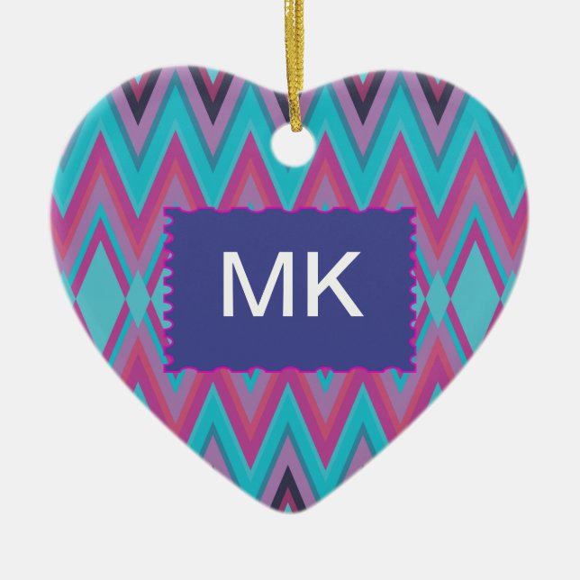 Purple and Aqua Tribal Ceramic Ornament (Front)