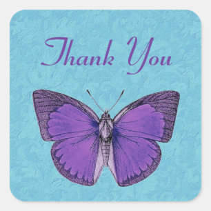 Purple and Aqua Vintage Butterfly Thank You V19A Square Sticker