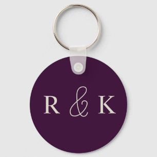 Purple  and beige wedding monogrammed keychain