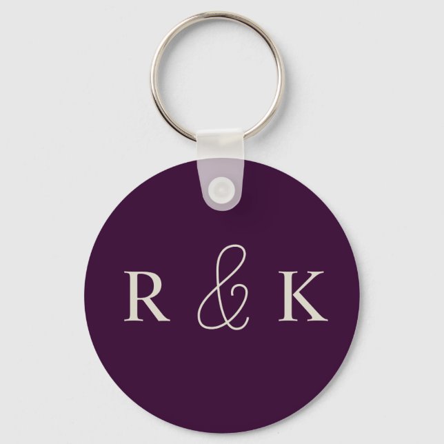 Purple  and beige wedding monogrammed keychain (Front)