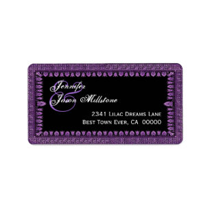 Purple and Black Art Deco Border Wedding Label
