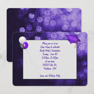 purple  and black bokeh graduation invitation