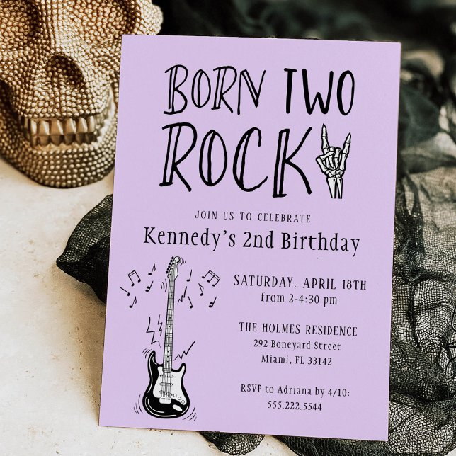 Purple and Black Born Two Rock Guitar 2nd Birthday Invitation (Creator Uploaded)