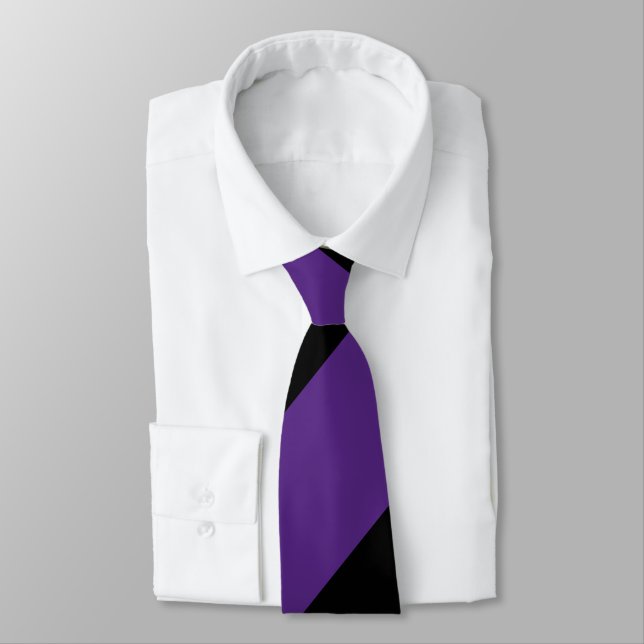 Purple and Black Broad Regimental Stripe Tie (Tied)