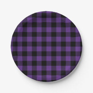 Purple and Black Buffalo Check Plaid Pattern Paper Plate