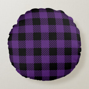 Purple and black Buffalo Plaid pattern Round Pillow