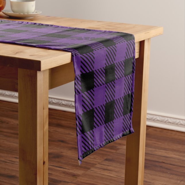 Purple and black Buffalo Plaid pattern Short Table Runner (In Situ)