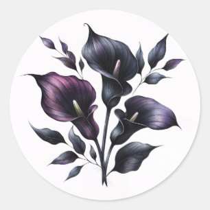Purple and Black Calla Lilies Gothic Classic Round Sticker
