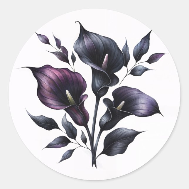 Purple and Black Calla Lilies Gothic Classic Round Sticker (Front)
