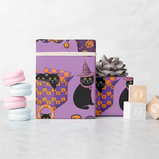 Purple and Black Cat / Halloween Boo Craft or Wrapping Paper (Baby Shower)