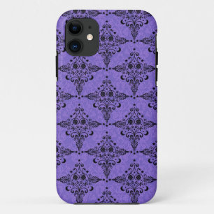 Purple and Black Celestial Damask Pattern iPhone 11 Case