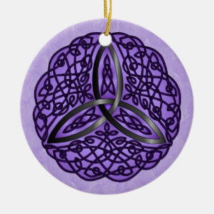 Purple and Black Celtic Art Trinity Knot Ceramic Ornament