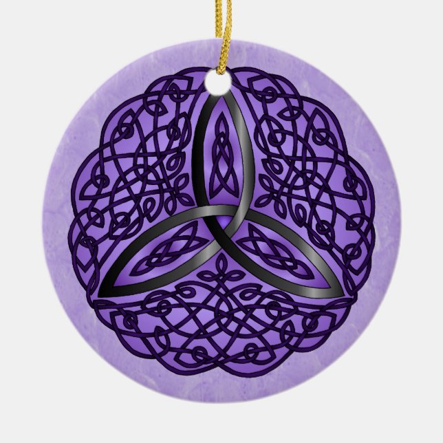 Purple and Black Celtic Art Trinity Knot Ceramic Ornament (Front)