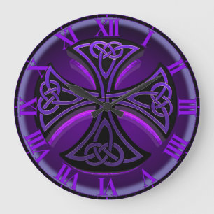 Purple and Black Celtic Cross Wall Clock