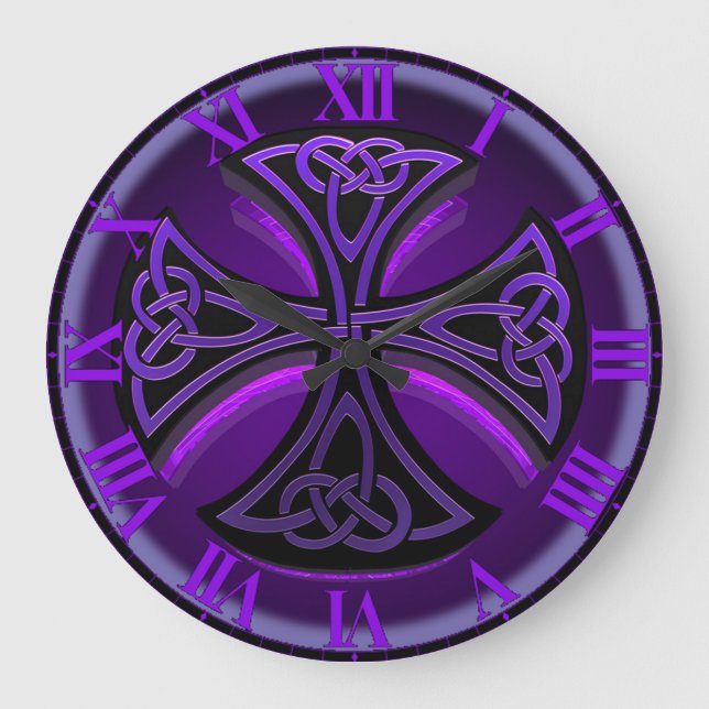 Purple and Black Celtic Cross Wall Clock (Front)
