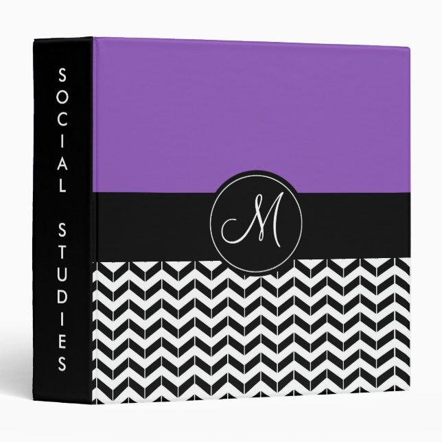 Purple and Black Chevron Custom School Subject Binder (Front/Spine)