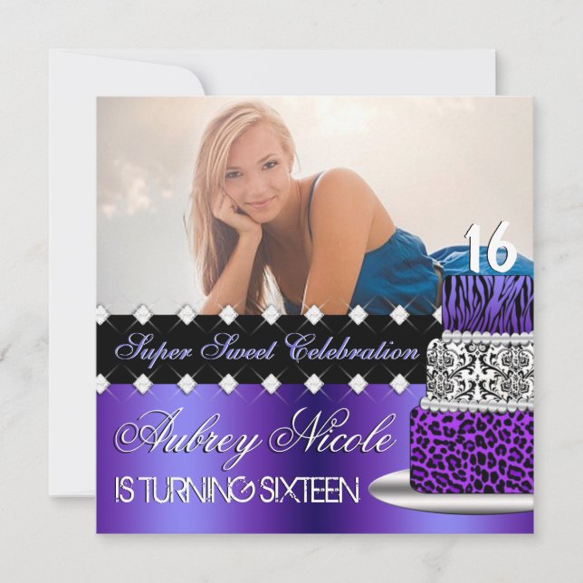Purple and Black Chic Cake Photo Invitation (Front)