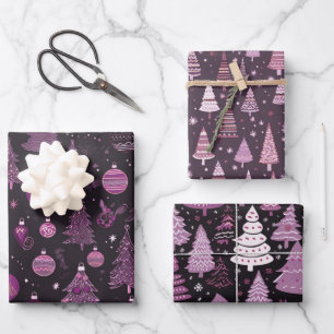 Purple and Black Christmas Trees Christmas Wrapping Paper Sheet