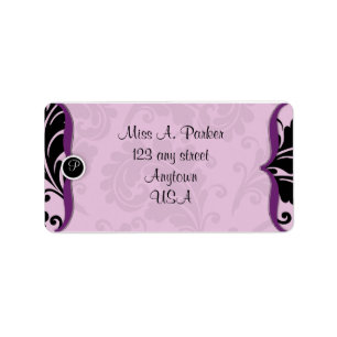 Purple and black damask Address label