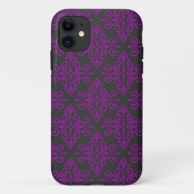 Purple and Black Damask Pattern Case-Mate iPhone Case (Back)
