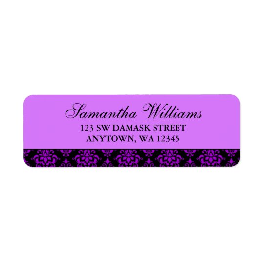 Purple and Black Damask Return Address Labels