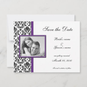 Purple and Black Damask Save the Date Photo Cards