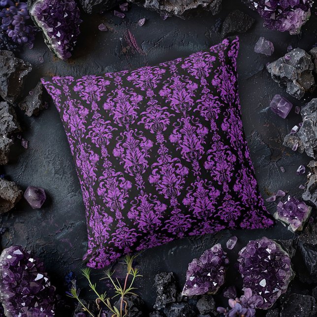 Purple and Black Damask Throw Pillow (Creator Uploaded)