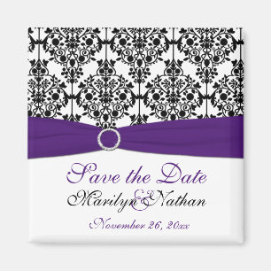 Purple and Black Damask Wedding Favor Magnet