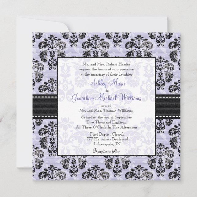 Purple and Black Damask Wedding Invitations (Front)