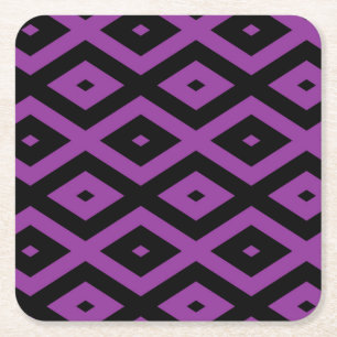 Purple and black diamond pattern square paper coaster