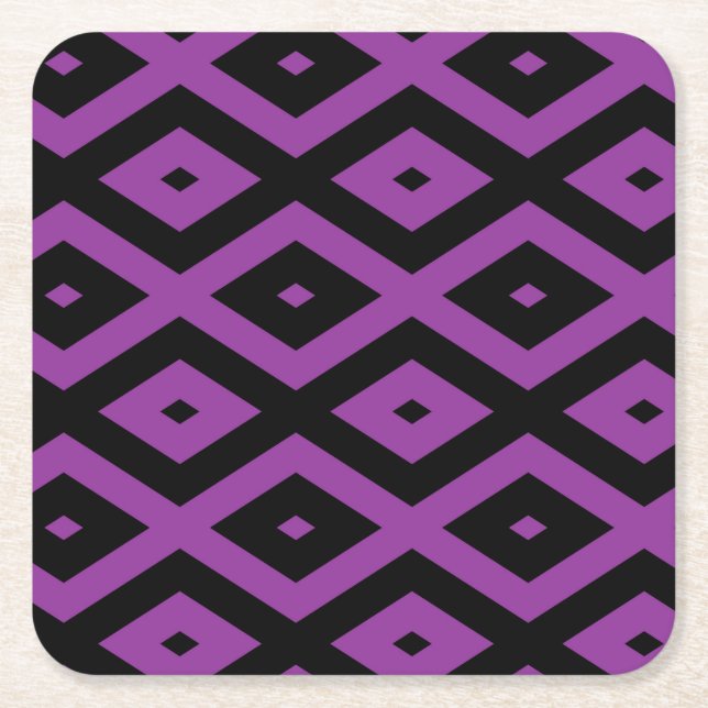 Purple and black diamond pattern square paper coaster (Front)