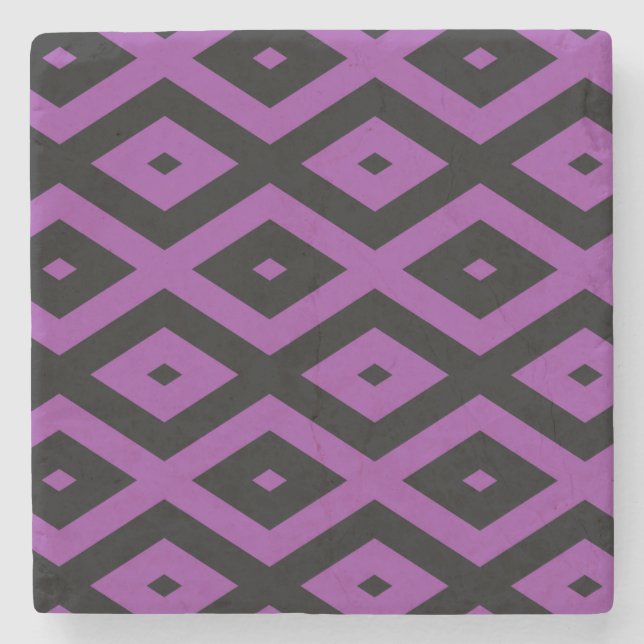 Purple and black diamond pattern stone coaster (Front)