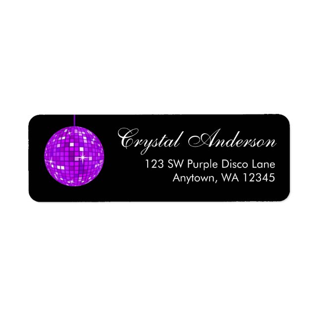 Purple and Black Disco Ball Return Address (Front)