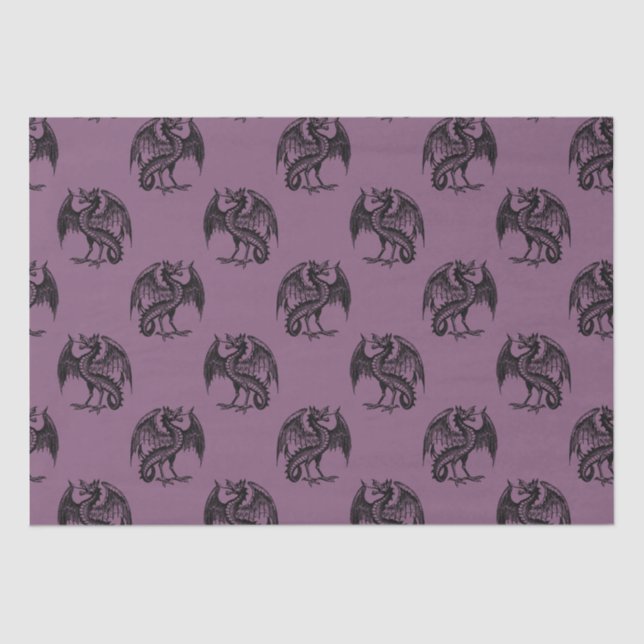 Purple and Black Dragons Pattern Halloween Tissue Paper (Front)