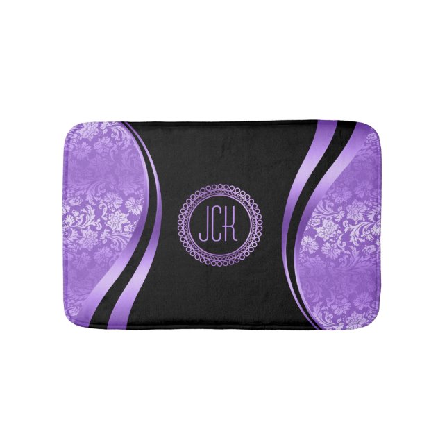 Purple and black dynamic geometric design bath mat (Front)