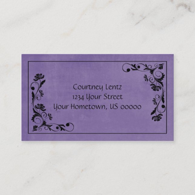 Purple and Black Floral Business Card (Front)