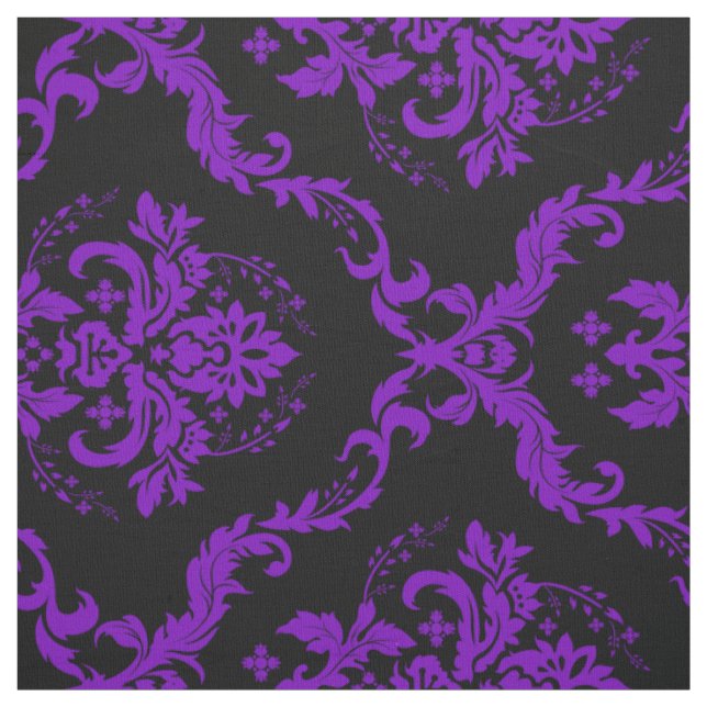 Purple And Black Floral Damasks Fabric (Swatch)
