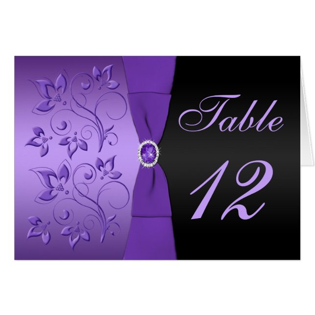 Purple and Black Floral Table Number Card (Front Horizontal)